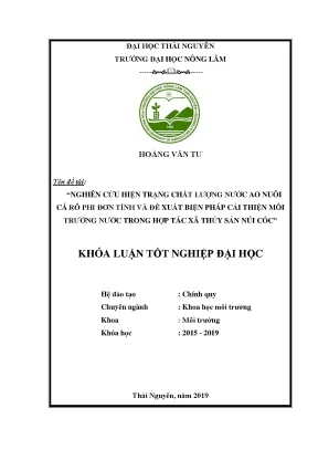 Luận văn nghiên cứu hiện trạng chất lượng nước ao nuôi cá rô phi đơn tính và đề xuất biện pháp cải thiện môi trường nước trong hợp tác xã thủy sản núi cốc