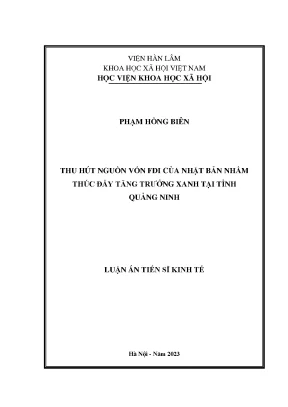 Luận án tiến sĩ thu hút nguồn vốn fdi của nhật bản nhằm thúc đẩy tăng trưởng xanh tại tỉnh quảng nin
