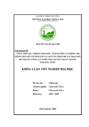 Luận văn thực hiện quy trình chăm sóc nuôi dưỡng và phòng trị bệnh cho lợn nái sinh sản và lợn con theo mẹ tại trại lợn bùi mạnh cường xã nghĩa đạo huyện thuận thành