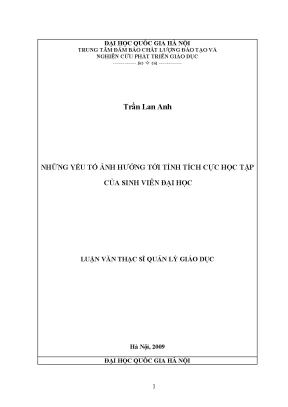 Luận văn thạc sĩ những yếu tố ảnh hưởng tới tính tích cực học tập của sinh viên đại học