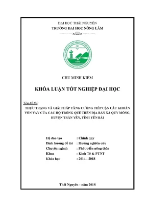 Luận văn thực trạng và giải pháp tăng cường tiếp cận các khoản vốn vay của các hộ trồng quế trên địa bàn xã quy mông