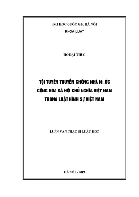 Luận văn thạc sĩ tội tuyên truyền chống nhà nước cộng hòa xã hội chủ nghĩa việt nam trong luật hình sự việt nam