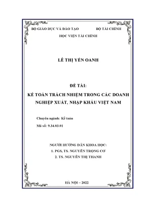 Luận án tiến sĩ kinh tế kế toán trách nhiệm trong các doanh nghiệp xuất nhập khẩu việt nam