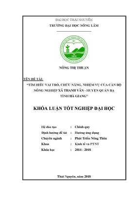 Luận văn tìm hiểu vai trò chức năng nhiệm vụ của cán bộ nông nghiệp xã thanh vân huyện quản bạ tỉnh hà giang