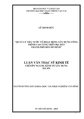 Quản lý nhà nước về hoạt động xây dựng công trình cao tầng trên địa bàn thành phố hồ chí minh luận văn thạc sỹ kinh tế xây dựng