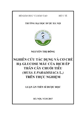 Luận án tiến sĩ dược học nghiên cứu tác dụng và cơ chế hạ glucose máu của dịch ép thân cây chuối tiêu musa x paradisiacal l trên thực nghiệm