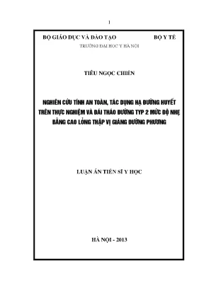 Luận án tiến sĩ nghiên cứu tính an toàn tác dụng hạ đường huyết trên thực nghiệm và đái tháo đường typ 2 mức độ nhẹ bằng cao lỏng thập vị giáng đường phương