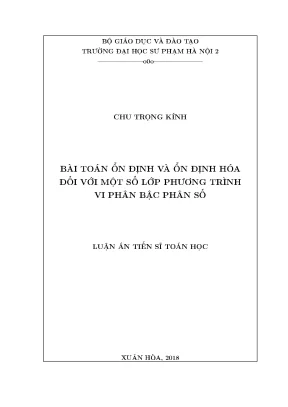 Luận án tiến sĩ bài toán ổn định và ổn định hóa đối với một số lớp phương trình vi phân bậc phân số