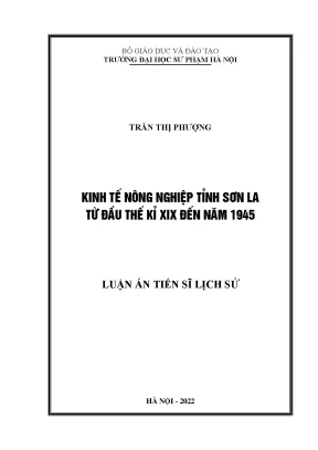 Luận án tiến sĩ lịch sử kinh tế nông nghiệp tỉnh sơn la từ đầu thế kỉ xix đến năm 1945