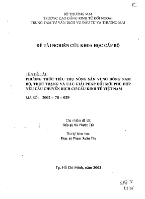 Luận văn phương thức tiêu thụ nông sản vùng đông nam bộ thực trang và các giải pháp đổi mới phù hợp yêu cầu chuyển dịch cơ cấu kinh tế việt nam