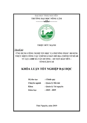 Luận văn ứng dụng công nghệ tin học và phương pháp đo rtk thực hiện công tác chỉnh lý bản đồ địa chính tờ số 48 tỷ lệ 11000 xã tân dương