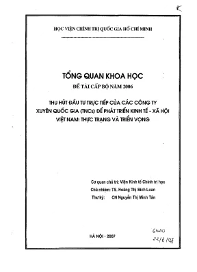 Luận văn thu hút đầu tư trực tiếp của các công ty xuyên quốc gia tncs để phát triển kinh tế xã hội việt nam thực trạng và triển vọng