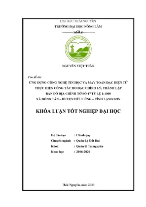 Luận văn ứng dụng công nghệ tin học và máy toàn đạc điện tử thực hiện công tác đo đạc chỉnh lý thành lập bản đồ địa chính tờ số 47 tỷ lệ 1 1000 xã đồng tân