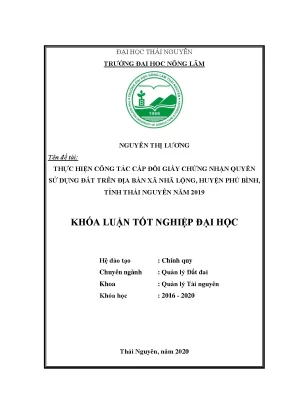 Luận văn thực hiện công tác cấp đổi giấy chứng nhận quyền sử dụng đất trên địa bàn xã nhã lộng huyện phú bình tỉnh thái nguyên năm 2019