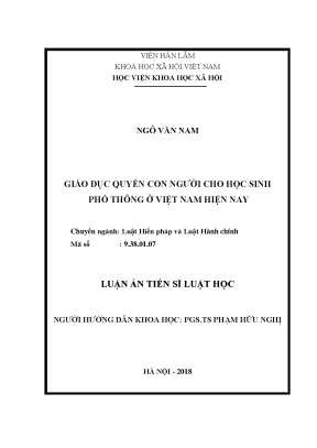 Luận án tiến sĩ giáo dục quyền con người cho học sinh phổ thông ở việt nam hiện nay