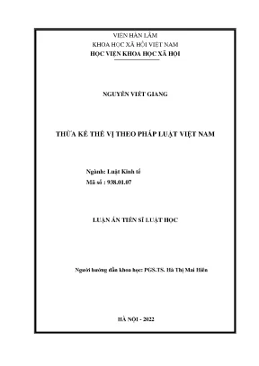 Luận án tiến sĩ luật học thừa kế thế vị theo pháp luật việt nam