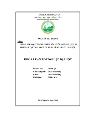 Luận văn thực hiện qui trình chăm sóc nuôi dưỡng lợn nái sinh sản tại trại nguyễn xuân dũng ba vì hà nội