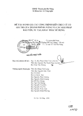 Luận văn đánh giá các công trình kiến trúc cũ có giá trị của thành phố đà nẵng và các giải pháp bảo tồn tu tạo khai thác sử dụng