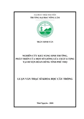 Luận văn thạc sĩ nghiên cứu khả năng sinh trưởng phát triển của một số giống lúa chất lượng tại huyện đoan hùng tỉnh phú thọ