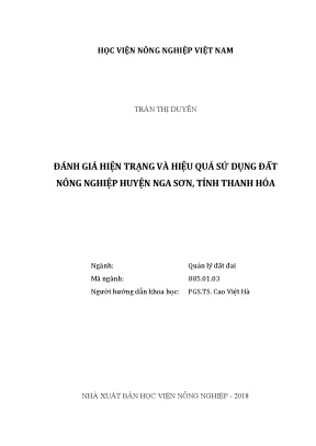 Luận văn thạc sĩ đánh giá hiện trạng và hiệu quả sử dụng đất nông nghiệp huyện nga sơn tỉnh thanh hóa