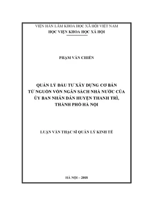 Luận văn thạc sĩ quản lý kinh tế quản lý đầu tư xây dựng cơ bản từ nguồn vốn nsnn của ubnd thanh tri