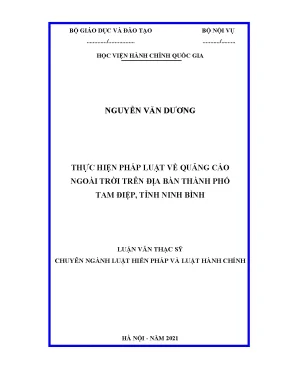 Luận văn thạc sĩ thực hiện pháp luật về quảng cáo ngoài trời trên địa bàn thành phố tam điệp tỉnh ninh bình