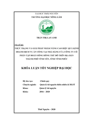 Luận văn thực trạng và giải pháp nhằm nâng cao hiệu quả kinh doanh dịch vụ ăn uống tại nhà hàng của công ty cổ phần sông hồng thủ đô trên địa bàn thành phố vĩnh yên