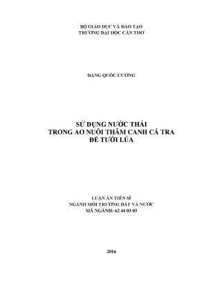 Luận án tiến sĩ môi trường đất và nước sử dụng nước thải trong ao nuôi thâm canh cá tra để tưới lúa