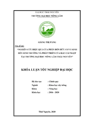 Luận văn nghiên cứu hiệu quả của phân bón hữu cơ vi sinh đến sinh trưởng và phát triển của rau cải ngọt tại trường đại học nông lâm thái nguyên