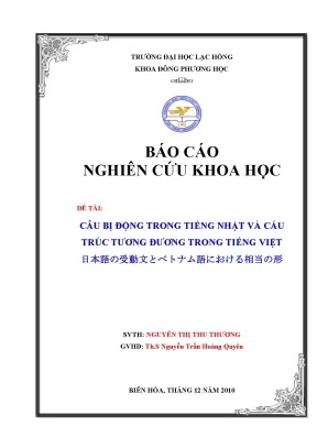 Luận văn câu bị động trong tiếng nhật và cấu trúc tương đương trong tiếng việt
