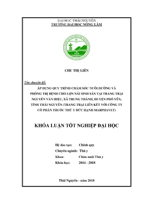 Luận văn áp dụng quy trình chăm sóc nuôi dưỡng và phòng trị bệnh cho lợn nái sinh sản tại trang trại nguyễn văn hiệu xã trung thành huyện phổ yên