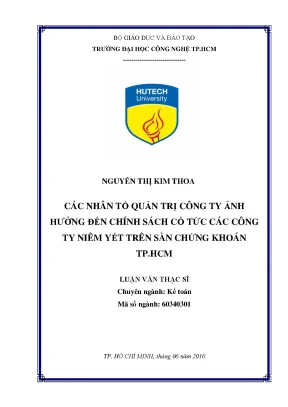 Luận văn thạc sĩ các nhân tố quản trị ảnh hưởng đến chính sách cổ tức các công ty niêm yết trên sàn chứng khoán tp hcm