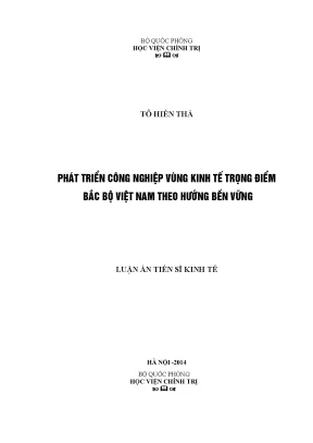Luận án tiến sĩ phát triển công nghiệp vùng kinh tế trọng điểm bắc bộ việt nam theo hướng bền vững