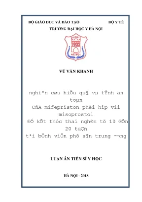 Luận án tiến sĩ nghiên cứu hiệu quả và tính an toàn của mifepriston phối hợp với misoprostol để kết thúc thai nghén từ 10 đến 20 tuần tại bệnh viện phụ sản trung ương