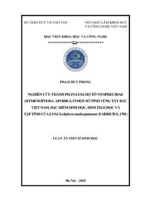 Luận án tiến sĩ sinh học nghiên cứu thành phần loài họ tò vò sphecidae hymenoptera apoidea ở một số tỉnh vùng tây bắc việt nam đặc điểm sinh học sinh thái học và tập tính của loài scel