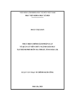 Luận văn thạc sĩ chính sách công thực hiện chính sách pháp luật về quản lý viên chức ngành giáo dục tại thành phố buôn ma thuột tỉnh đắk lắk