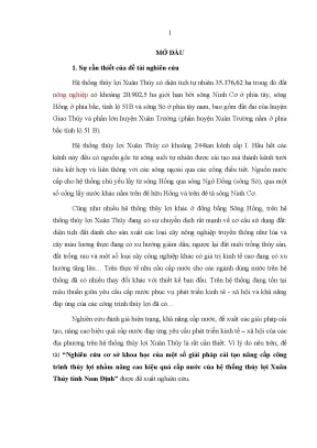 Luận văn thạc sĩ nghiên cứu cơ sở khoa học của một số giải pháp cải tạo nâng cấp công trình thủy lợi nhằm nâng cao hiệu quả cấp nước của hệ thống thủy lợi xuân thủy tỉnh nam định