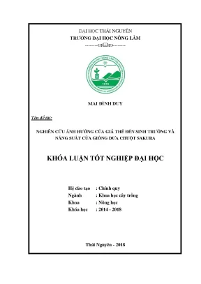Luận văn nghiên cứu hưởng của giá thể đến sinh trưởng và năng suất dưa chuột tại giống dưa chuột sakura tại thái nguyên