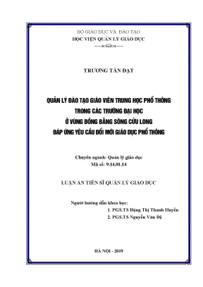 Luận án tiến sĩ quản lý đào tạo giáo viên trung học phổ thông trong các trường đại học ở vùng đồng bằng sông cửu long đáp ứng yêu cầu đổi mới giáo dục phổ thông