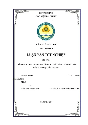 Tiểu luận luận văn tốt nghiệp đề tài tình hình tài chính tại công ty cổ phần tự động hóa công nghiệp hải dương