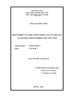 Luận án tiến sĩ phát triển các khu công nghệ cao của hoa kỳ và bài học kinh nghiệm cho việt nam ts