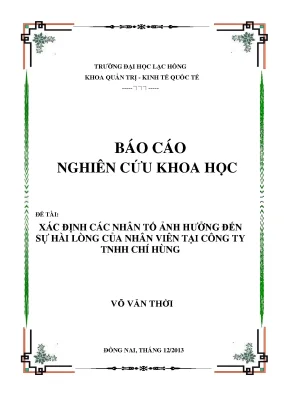 Luận văn xác định các nhân tố ảnh hưởng đến sự hài lòng của nhân viên tại công ty tnhh chí hùng
