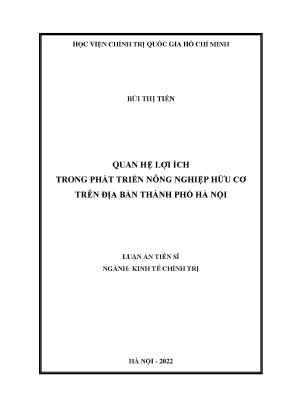 Luận án tiến sĩ quan hệ lợi ích trong phát triển nông nghiệp hữu cơ trên địa bàn thành phố hà nội