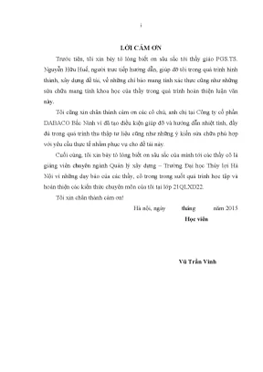 Luận văn thạc sĩ một số giải pháp tăng cường công tác quản lý dự án đầu tư xây dựng tại công ty cổ phần dabaco bắc ninh