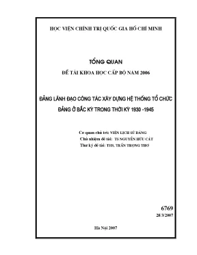 Luận văn đảng lãnh đạo công tác xây dựng hệ thống tổ chức đảng ở bắc kỳ trong thời kỳ 1930 1945