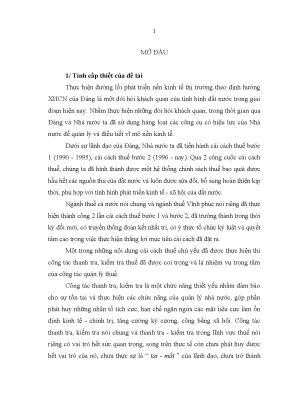 Luận văn tốt nghiệp đổi mới công tác thanh tra kiểm tra thuế trên địa bàn tỉnh vĩnh phúc trong giai đoạn hiện nay