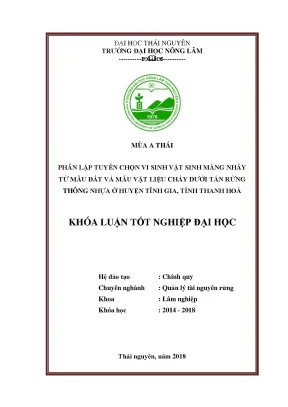 Luận văn phân lập tuyển chọn vi sinh vật sinh màng nhầy từ mẫu đất và mẫu vật liệu cháy dưới tán rừng thông nhựa ở tĩnh gia thanh hóa