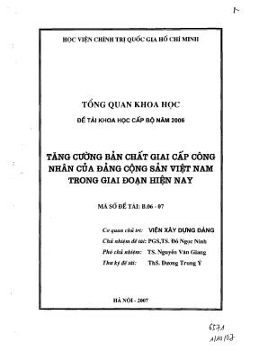 Luận văn tăng cường bản chất giai cấp công nhân của đảng cộng sản việt nam trong giai đoạn hiện nay