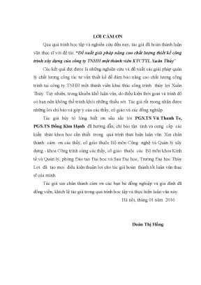 Luận văn thạc sĩ đề xuất giải pháp nâng cao chất lượng thiết kế công trình xây dựng của công ty tnhh một thành viên khai thác công trình thủy lợi xuân thủy