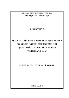 Luận văn thạc sĩ quản lý tài chính trong đơn vị sự nghiệp công lập nghiên cứu trường hợp tại đài phát thanh truyền hình tỉnh quảng nam